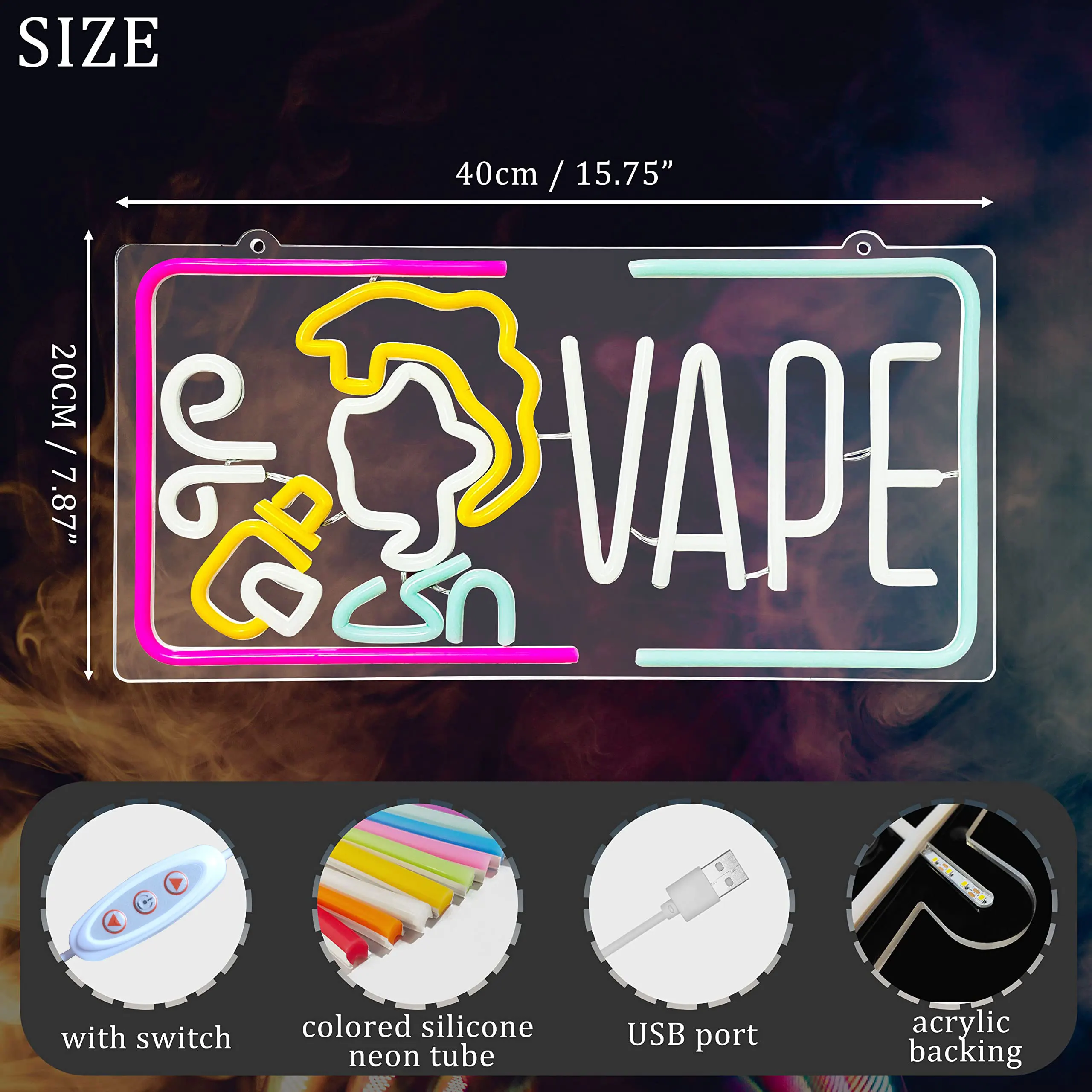 Vape Neon Sign Dimmable Smoke  - Vaping Store ulasan dan harga